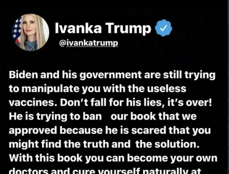 Donald Trump ‘retruthed’ an obviously fake post attributed to Ivanka Trump’s Truth Social account (Truth Social)