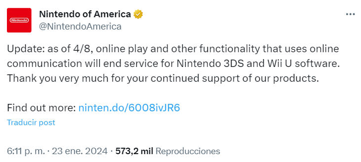 Nintendo confirmó cuando dejarán de funcionar los servidores de Wii U y Nintendo 3DS