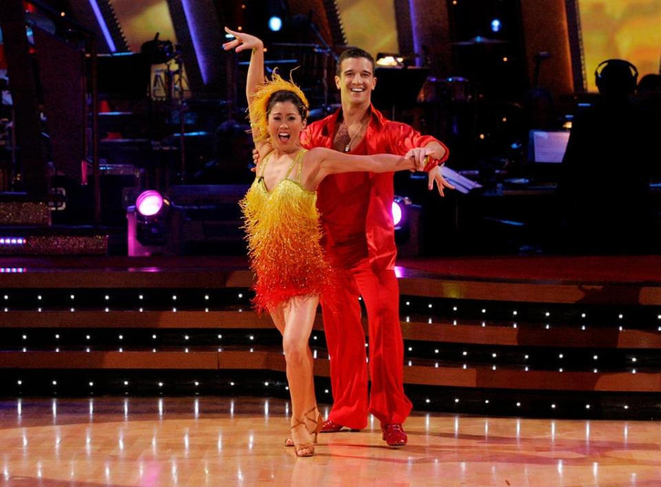 Kristi Yamaguchi and Mark Ballas perform a dance on the sixth season of Dancing with the Stars.