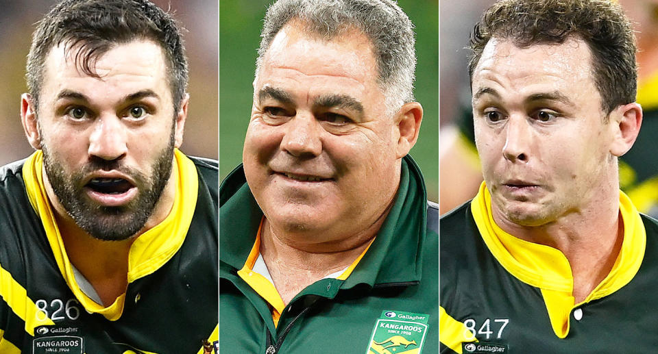 Pictured left to right is James Tedesco, Mal Meninga and Dylan Edwards.