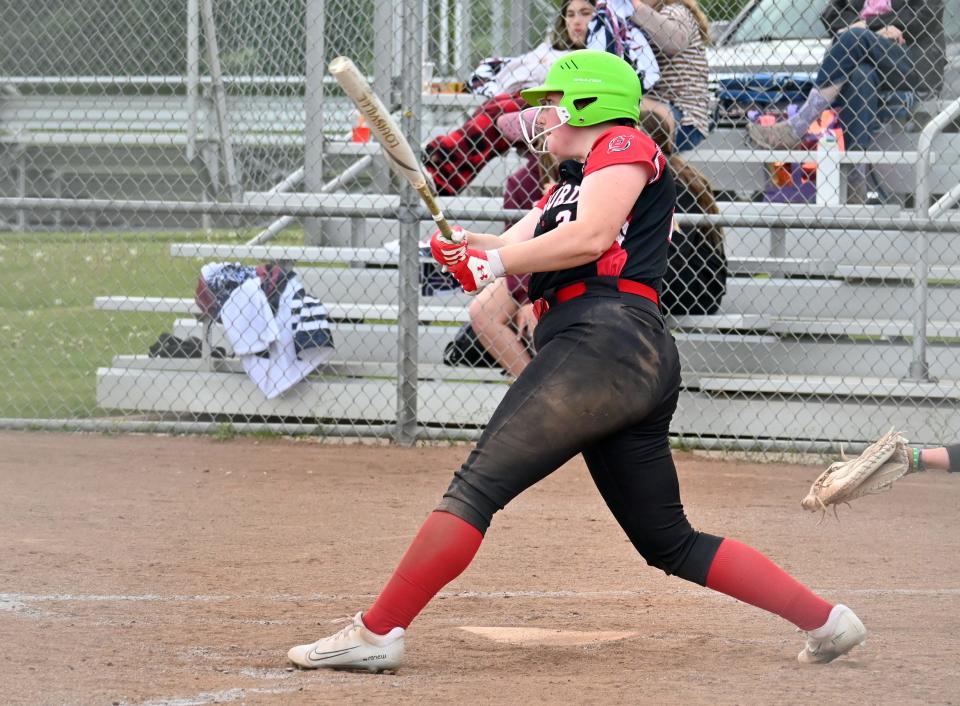 East Jordan picked up a big win over rival Charlevoix Thursday and the bat of Lizzie Pop certainly helped.