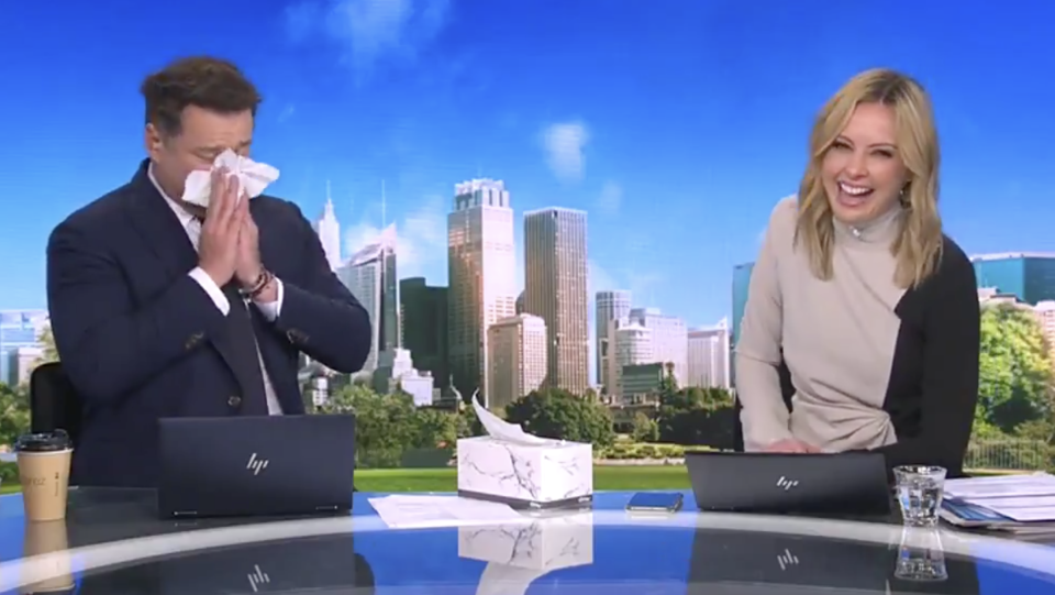 Karl Stefanovic pretending to cry on the Today Show