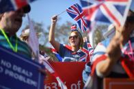 <p>Pro-Brexit protesters outside Westminster, London (PA) </p>