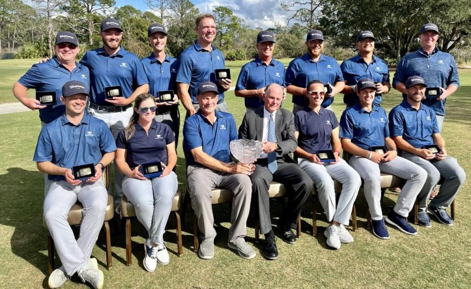 The Northern Chapter PGA team won the 32nd Underwood Cup on Tuesday at the San Jose Country Club. In the front row from the left are Josh Wolfe, Stephanie Connelly-Eiswerth, captain Tim Peterson, sponsor Clayton Bromberg of Underwood, Jennifer Borocz, Taylor Davis and Will Rehberg. In the back from the left are Aaron Russell, Jake Etherton, Hays Farley, Gerry James, Jeff Hanson, Mitchell Haley, Rob Lee and assistant captain Mike Broderick.