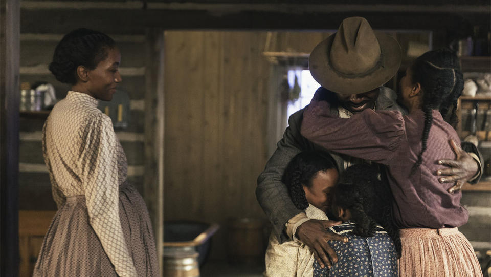 David Oyelowo as Bass Reeves and Lauren E Banks as Jennie Reeves in Lawmen: Bass Reeves.