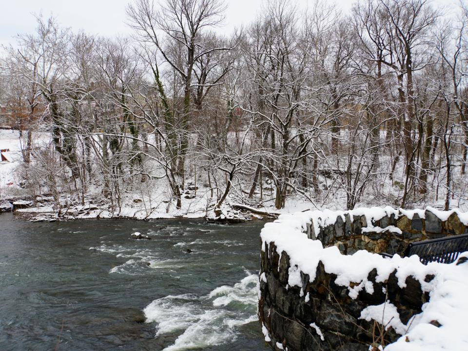 Beautiful view near the river after a snowstorm in Delaware.