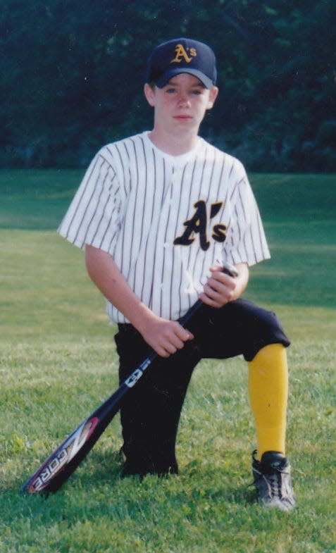 Troy Ellis with the Manchester A's travel baseball team. Troy later played baseball on scholarship at Olney Community College in Illinois.