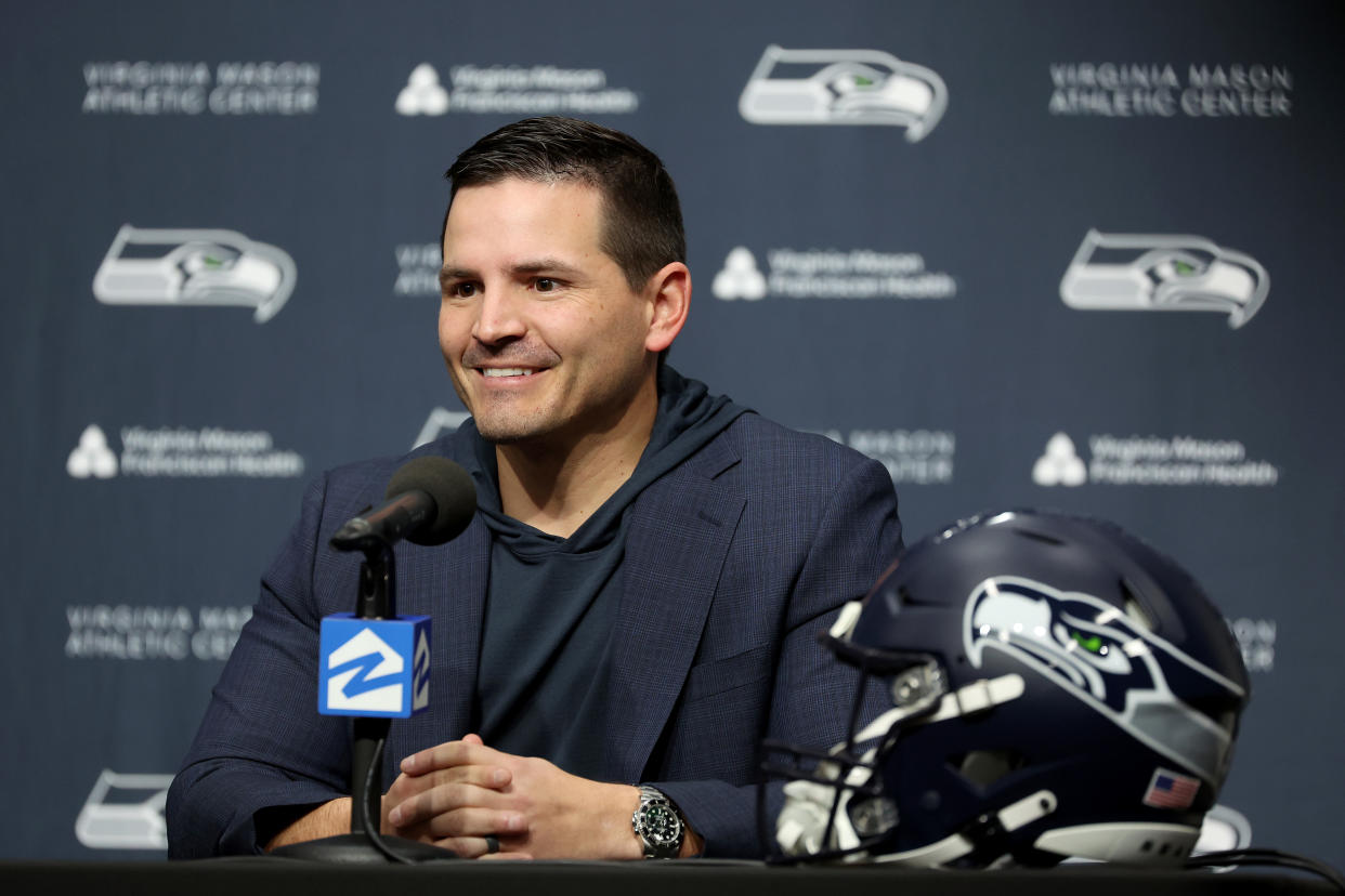 What will Mike Macdonald's first NFL Draft as head coach of the Seahawks look like? (Photo by Steph Chambers/Getty Images)