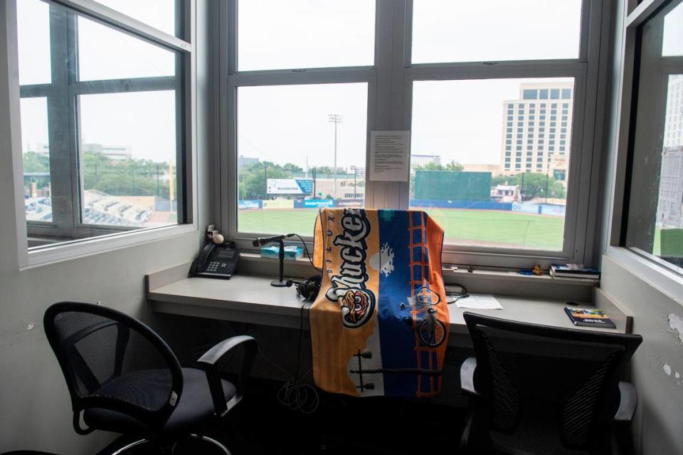 The announcer’s box at Shuckers Ballpark on Friday, May 10, 2024.