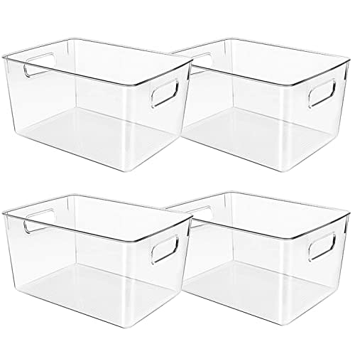 Clear Plastic Storage Bins, Perfect for Kitchen Organization or Pantry Organization and Storage, Fridge Organizer Plastic Bins, Pantry Organization and Storage Bins, Cabinet Organizers