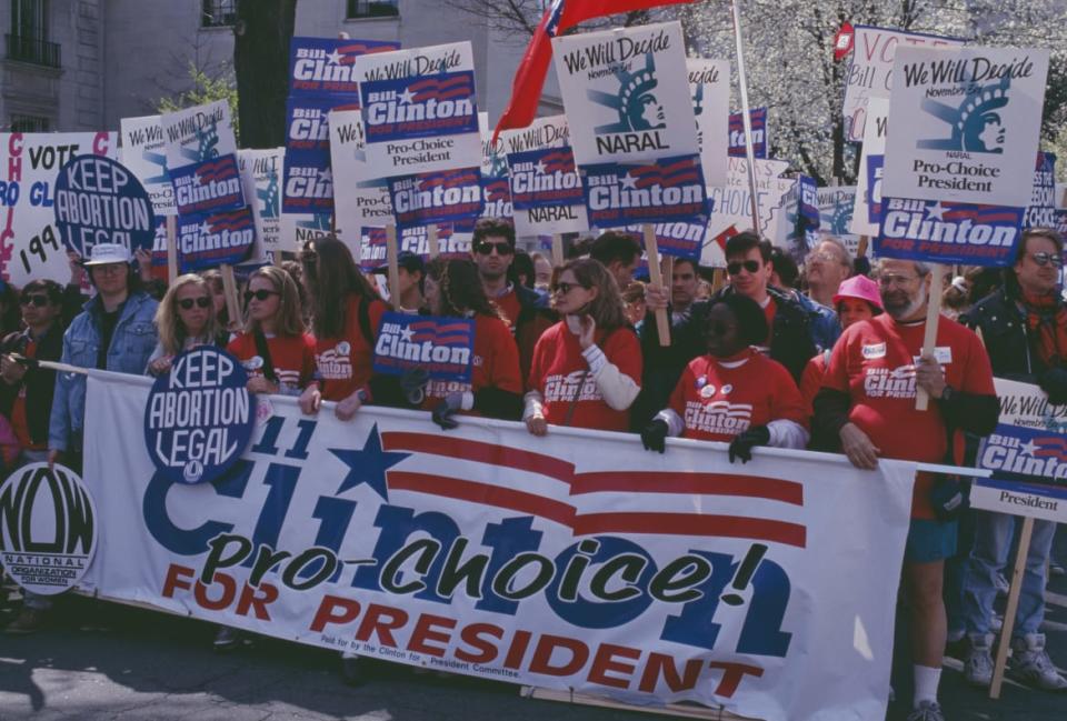 <div class="inline-image__caption"><p>A pro-choice march in Washington, DC, showing strong support for presidential candidate Bill Clinton in May 1992. </p></div> <div class="inline-image__credit">Alfred Gescheidt</div>