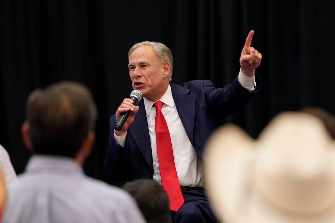 Gov. Greg Abbott addresses supporters after his debate with Texas Democratic gubernatorial candidate Beto O’Rourke on Sept. 30 in McAllen. (AP Photo/Eric Gay)