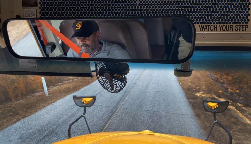 Willie Rembert, a school bus driver for the Chattahoochee County School District, drives one of the four new, electric school buses the district recently received. 01/23/2024