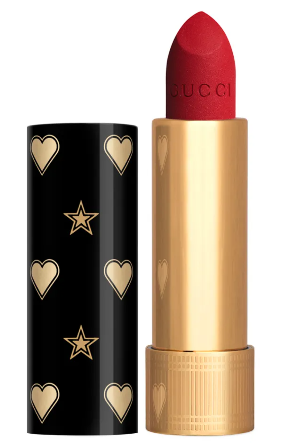 Black lid with gold hearts and stars for the gold tube of bright red Gucci Rouge À Lèvres Lipstick (Limited Edition) - $64.00