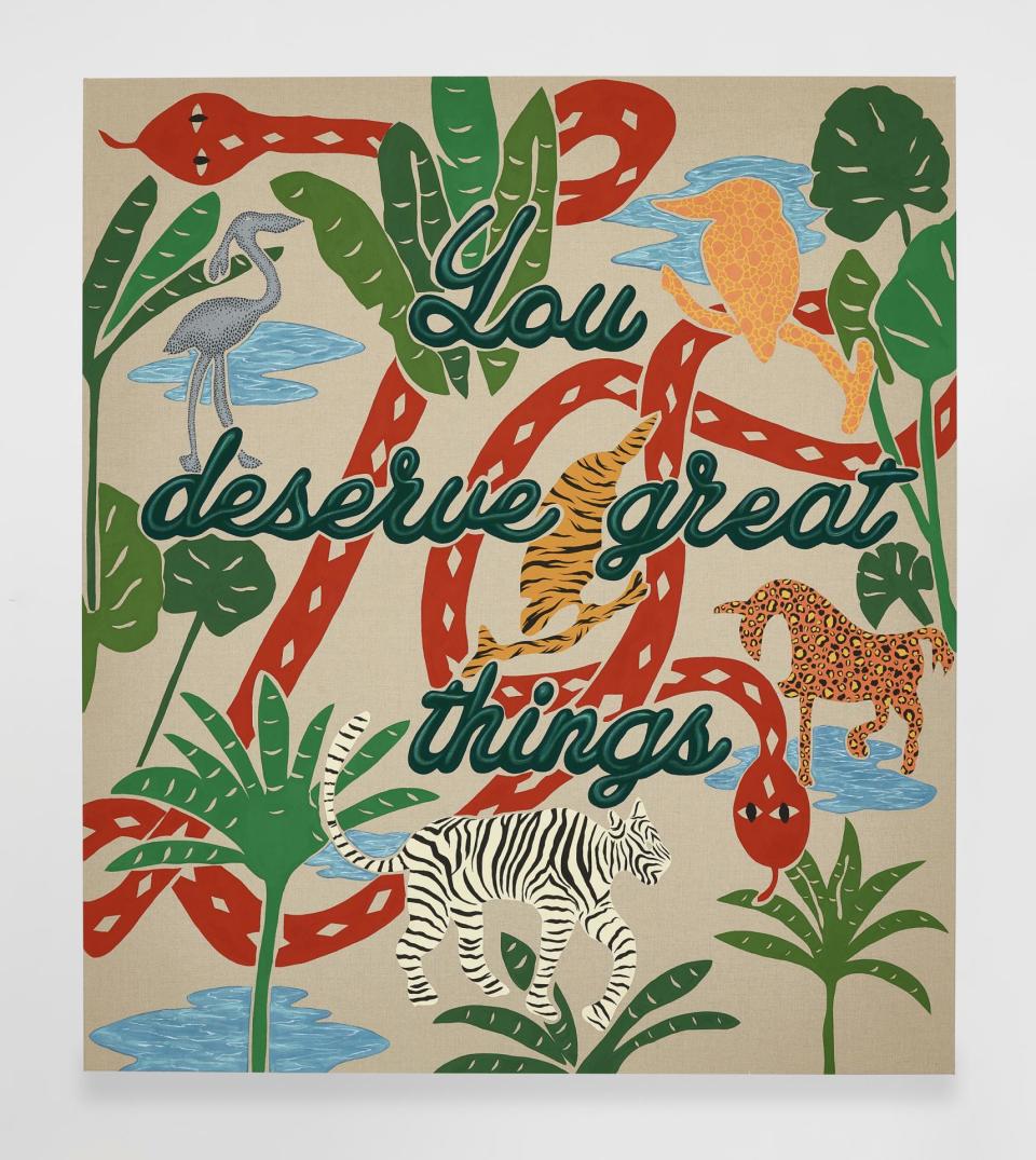 JOEL MESLER<br>Untitled (You Deserve Great Things) 2021<br>Pigment on linen<br>80 x 70 inches<br>(203.2 x 177.8 cm)