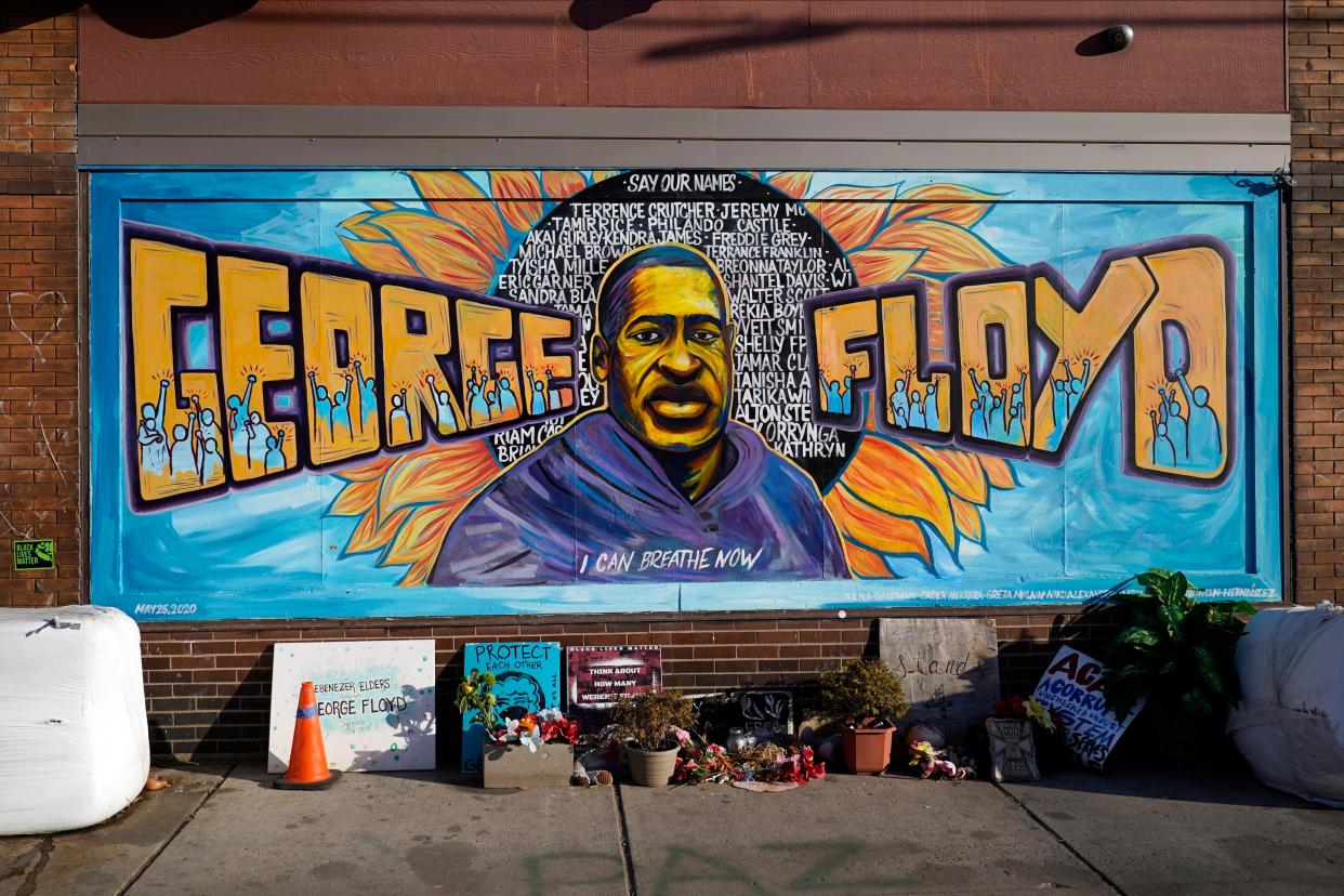 <p>George Floyd Square is shown on Feb. 8, 2021, in Minneapolis. </p> ((AP Photo/Jim Mone))