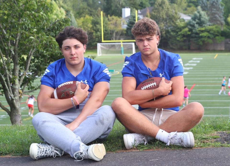 From left, Carmine Casino and Rob Carey would rather be. practicing football for Blind Brook High School, but because a decision by Section 1 their hope of merging with another team were wiped out Sept. 19, 2023. 