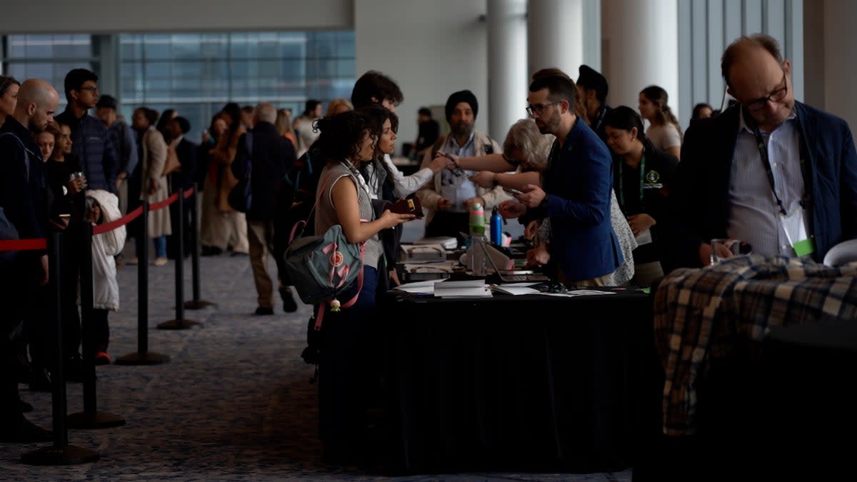 Attendees at the Climate Reality Project event in New York City on Friday. The project was started 20 years ago by Al Gore who opened this past weekend’s event (Natalie Chinn/The Independent)