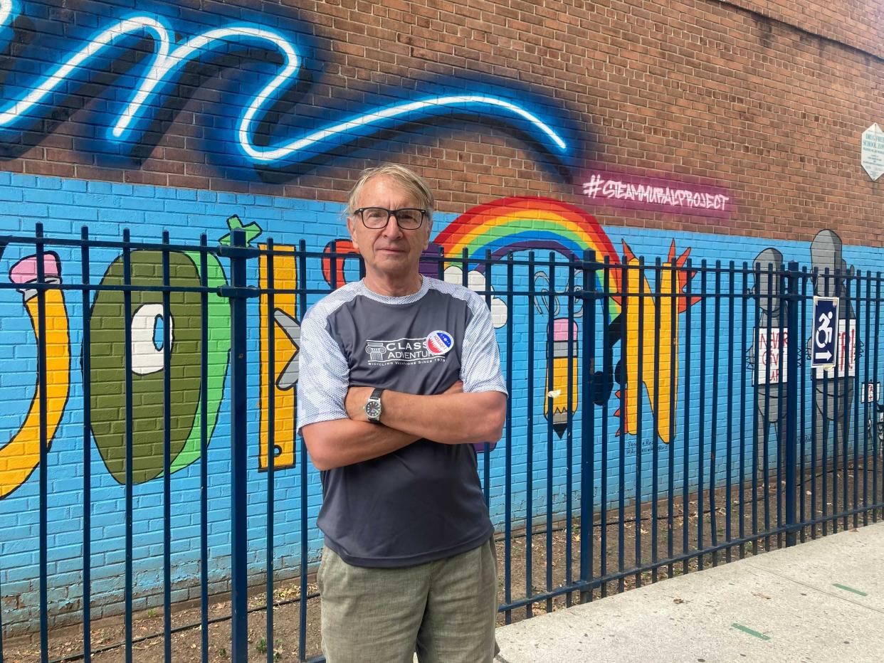 Bob Biegen is pictured outside the P.S. 9 polling site in Prospect Heights, Brooklyn, on Tuesday, Aug. 23, 2022.