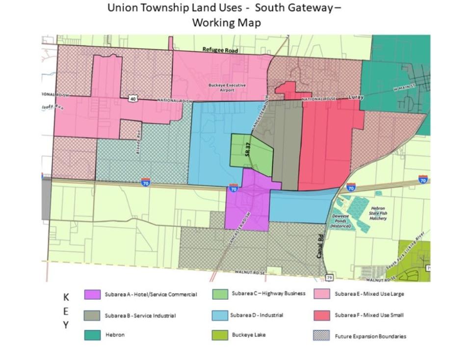A draft of Union Township's overlay district map, which covers land along Ohio 37, from Refugee Road to the north and the township line to the south.