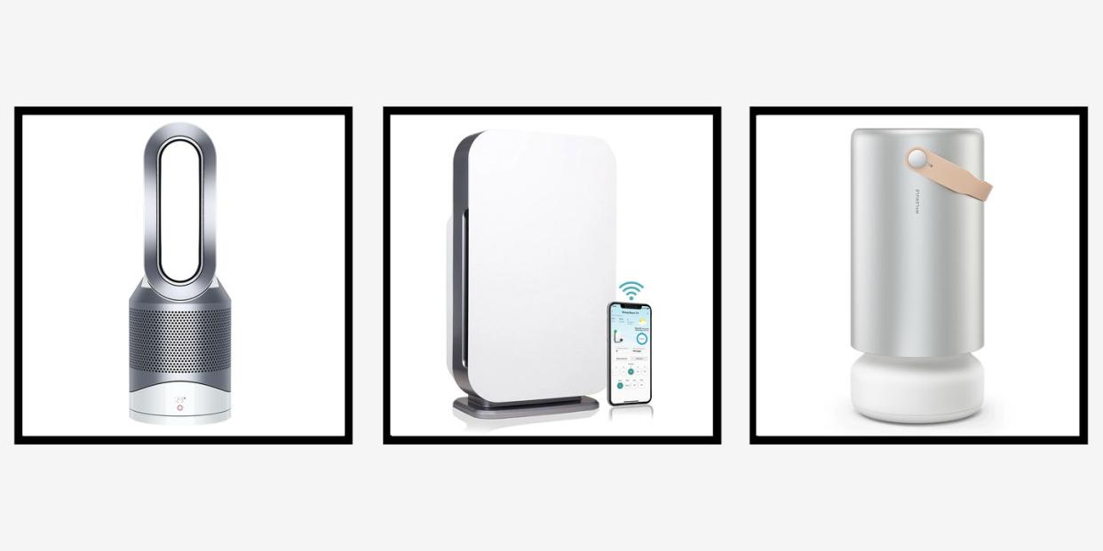 a collage of the best air purifiers in a roundup of the best air purifiers