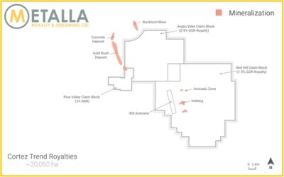 Cortez Royalty Map (CNW Group/Metalla Royalty and Streaming Ltd.)