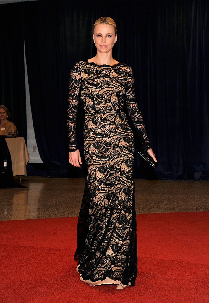 New mom Charlize Theron, who was invited to the D.C. bash by Politico, looked stunning as always in a black lace number. 