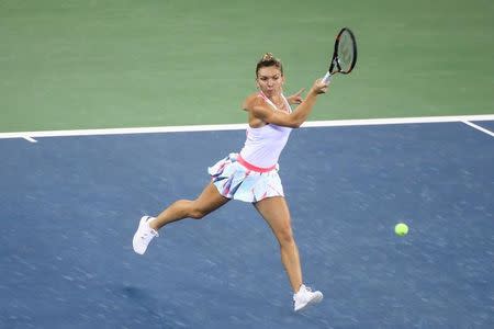 Tennis - Wuhan Open Women's Singles quarterfinal - Wuhan, Hubei Province, China - 29/9/16. Simona Halep of Romania plays against Madison Keys of U.S.. REUTERS/Stringer