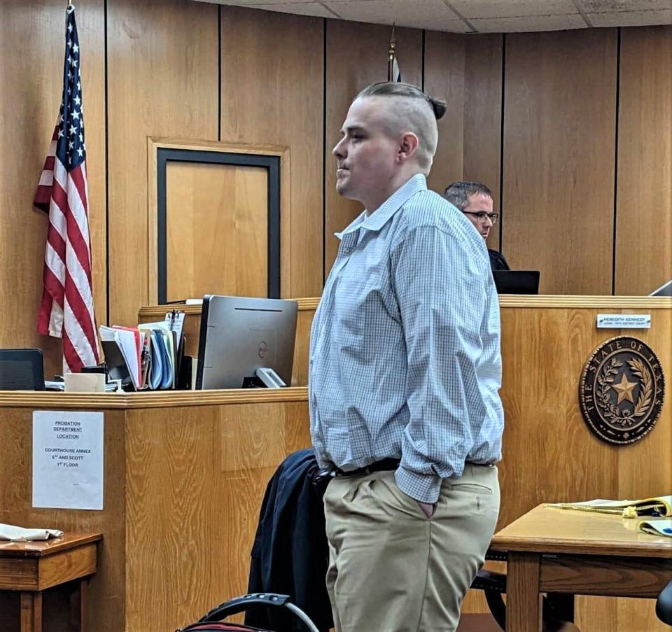 Capital murder defendant Corey Allen Trumbull leaves the 78th District Courtroom during a break in the proceedings Wednesday, Aug. 23, 2023. Trumbull is accused of killing 11-year-old Logan Cline in 2019 in Wichita Falls.