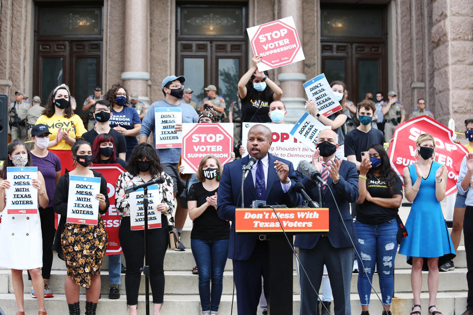 Image:  Texas state Rep. Ron Reynolds at a rally for voting rights at the Capitol in Austin (Gary Miller / Getty Images)