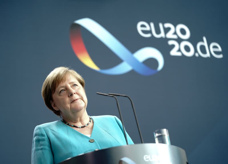 German Chancellor Merkel and head of the European Commission von der Leyen hold joint news conference