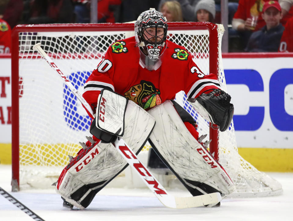 Chicago Blackhawks goaltender Jeff Glass could provide value with Corey Crawford looking at a long-term absence due to vertigo. (AP Photo/Jeff Haynes)