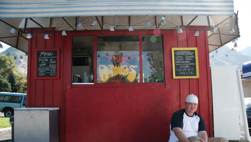 Jayson Edwards is pictured at his original location of J. Dawgs in Provo in 2005. The wildly popular eating establishment with locations from Logan to Spanish Fork is celebrating 20 years in the business. Utah’s J. Dawgs opened 20 years ago as a tiny vending shack in Provo. Now its celebrating at it's eight restaurants with a hot dog giveaway on Tuesday.