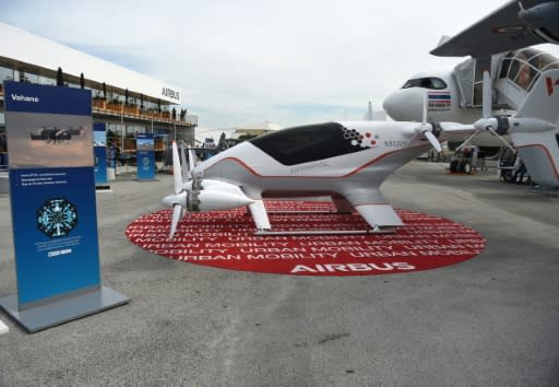 The Vahana is Airbus's single-seat prototype all-electric, tilt-wing aircraft to provide personal mobility services in urban areas vehicle is presented on the Airbus static display at the International Paris Air Show on June 18, 2019 at Le Bourget Airport, near Paris