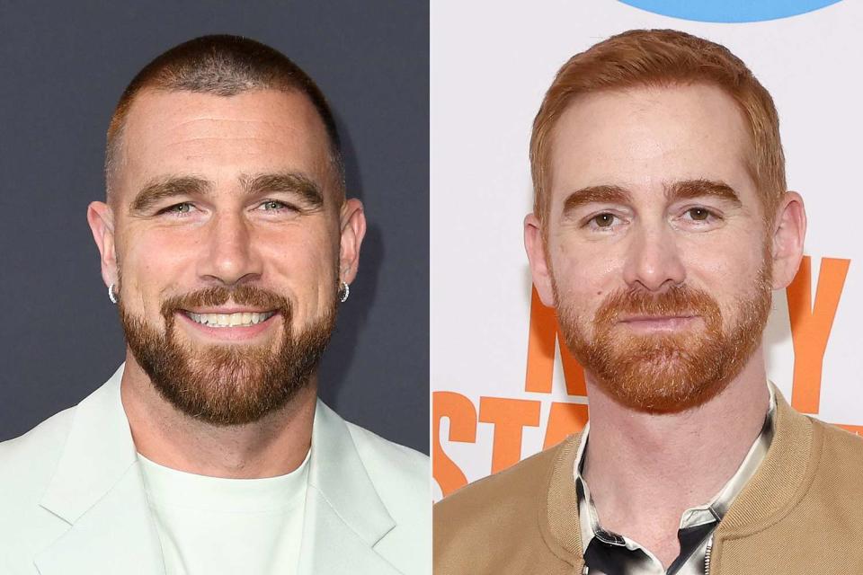 <p>Getty (2)</p> Travis Kelce; Andrew Santino