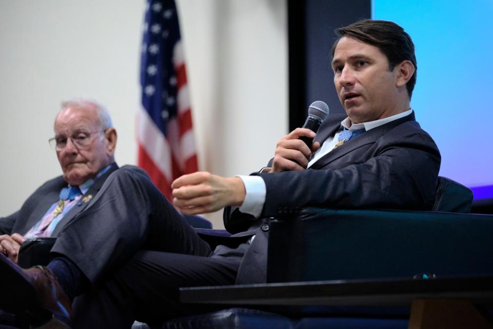 Medal of Honor recipient Army Capt. William D. Swenson addresses the audience during the 2022 Medal of Honor Celebration at Y-12’s New Hope Center.