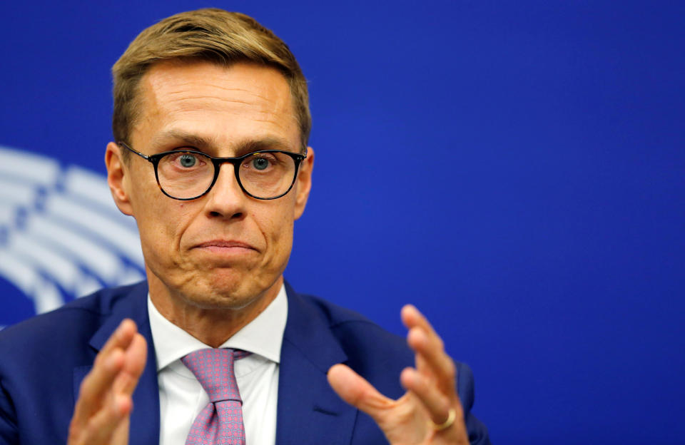 Alexander Stubb announcing his candidacy at the European Parliament (Reuters)