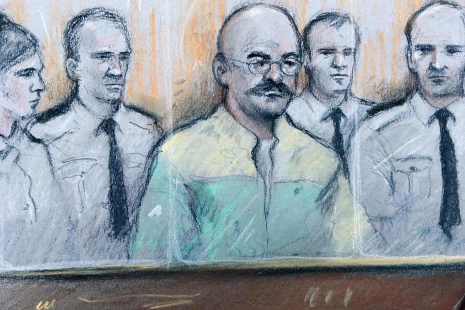 A court sketch of Bronson in Leeds Crown Court (PA)