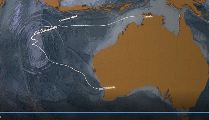این کشتی از داروین استرالیا آغاز شد و در فاصله 3000 مایلی غرب تا منطقه اطراف جزایر کوکوس کیلینگ حرکت کرد.  کوکوس تنها در 1692 مایلی جنوب غربی جاکارتا قرار دارد.  این سفر در فریمانتل استرالیا خاتمه یافت.  این سفر 8000 مایلی 35 روز طول کشید.