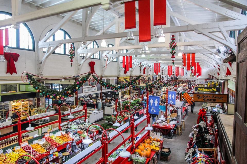 An interior shot of the Saint John City Market in the Christmas season of 2018.