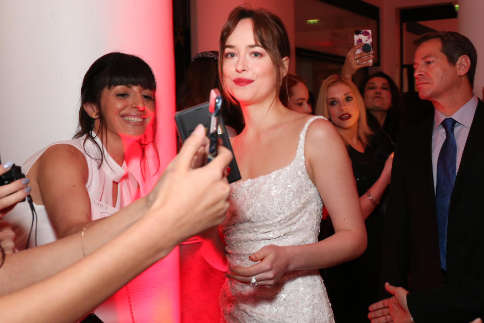 <p>Dakota Johnson photographed for the Fifty Shade Freed Premiere on Feb 6, 2018 in Paris, France. (Photo by Olivier VIGERIE / Contour by Getty Images) </p>