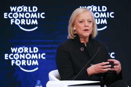 Meg Whitman, President and Chief Executive Officer, Hewlett Packard Enterprise, attends the annual meeting of the World Economic Forum (WEF) in Davos, Switzerland, January 18, 2017. REUTERS/Ruben Sprich