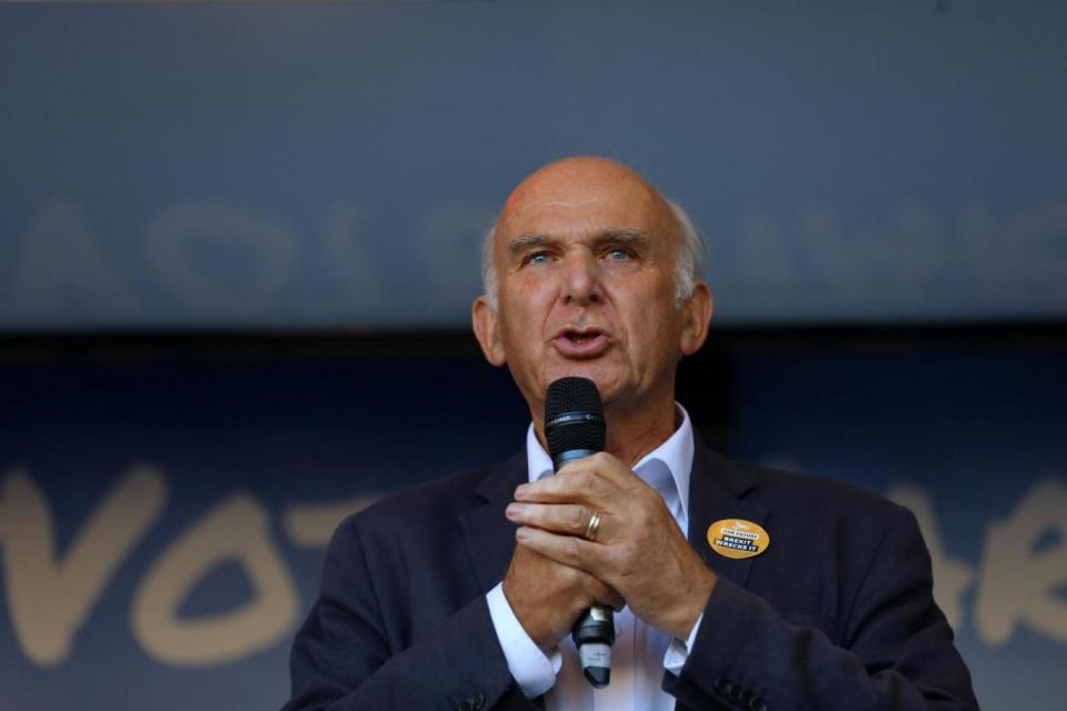 Vince Cable, leader of the Liberal Democrat party, which uses the slogan 'exit from Brexit' (REUTERS)