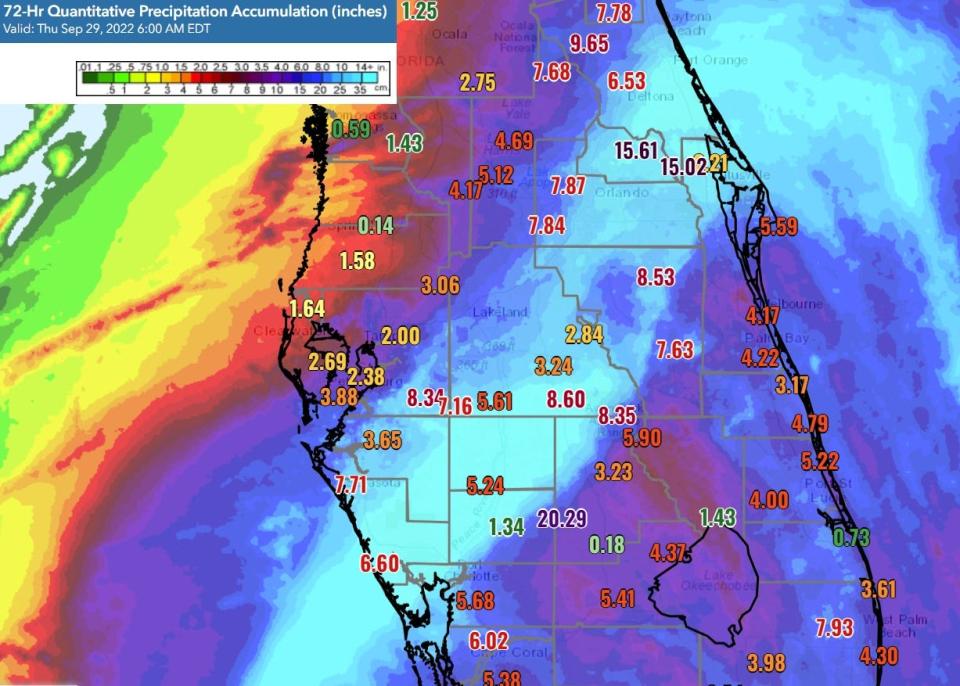 Florida rainfall accumulation from Hurricane Ian.