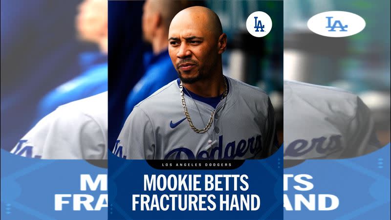 道奇隊打者貝茲（Mookie Betts）挨球吻，左手腕骨折。（圖／翻攝自MLB X）