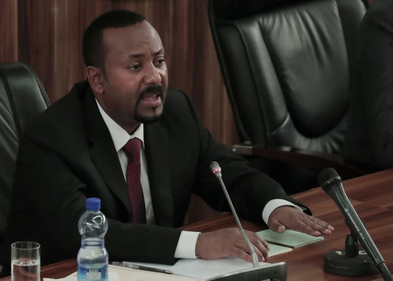 EthiopiaÕs Prime Minister Abiy Ahmed addresses the legislators on the current situation of the country inside the Parliament Buildings in Addis Ababa