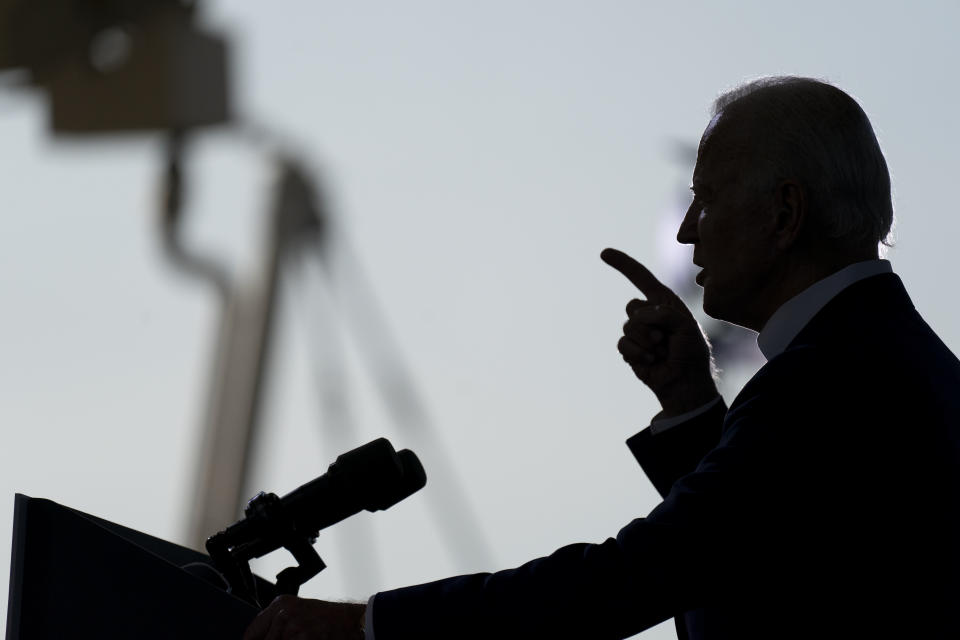 Democratic presidential candidate former Vice President Joe Biden speaks at Miramar Regional Park in Miramar, Fla., Tuesday Oct. 13, 2020. (AP Photo/Carolyn Kaster)