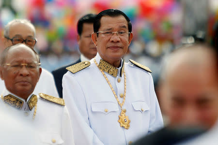 Cambodia's Prime Minister Hun Sen attends the celebration marking the 64th anniversary of the country's independence from France, in Phnom Penh, Cambodia November 9, 2017. REUTERS/Samrang Pring