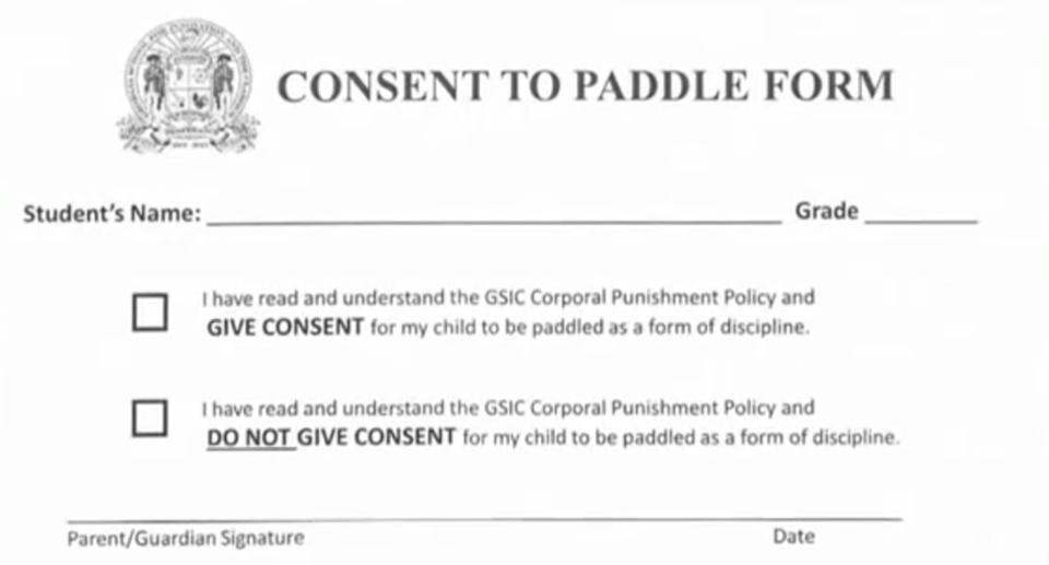 The Georgia School for Innovation and the Classics asked parents to sign a permission slip, allowing them to hit misbehaving students with a paddle.