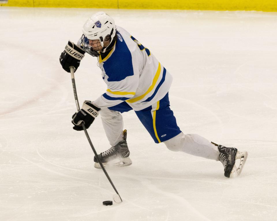 Portside's Frank Grad takes a shot against Spartan Hockey Wednesday, Jan. 10 at SUNY Brockport.